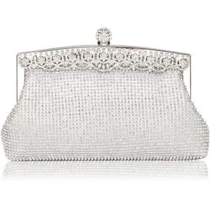 Silver Rhinestone Luxury Bag Purse with Detachable Chain